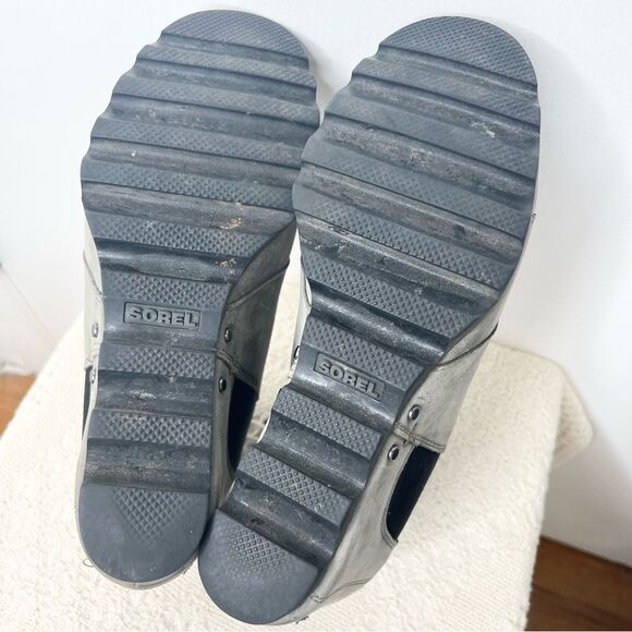 Sorel Lea leather wedge ankle boot booties gray factory distressed round toe - Picture 9 of 9